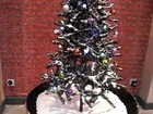 Snowing Christmas Tree - Black flower pot base with Beautiful White patterned skirt - 2013